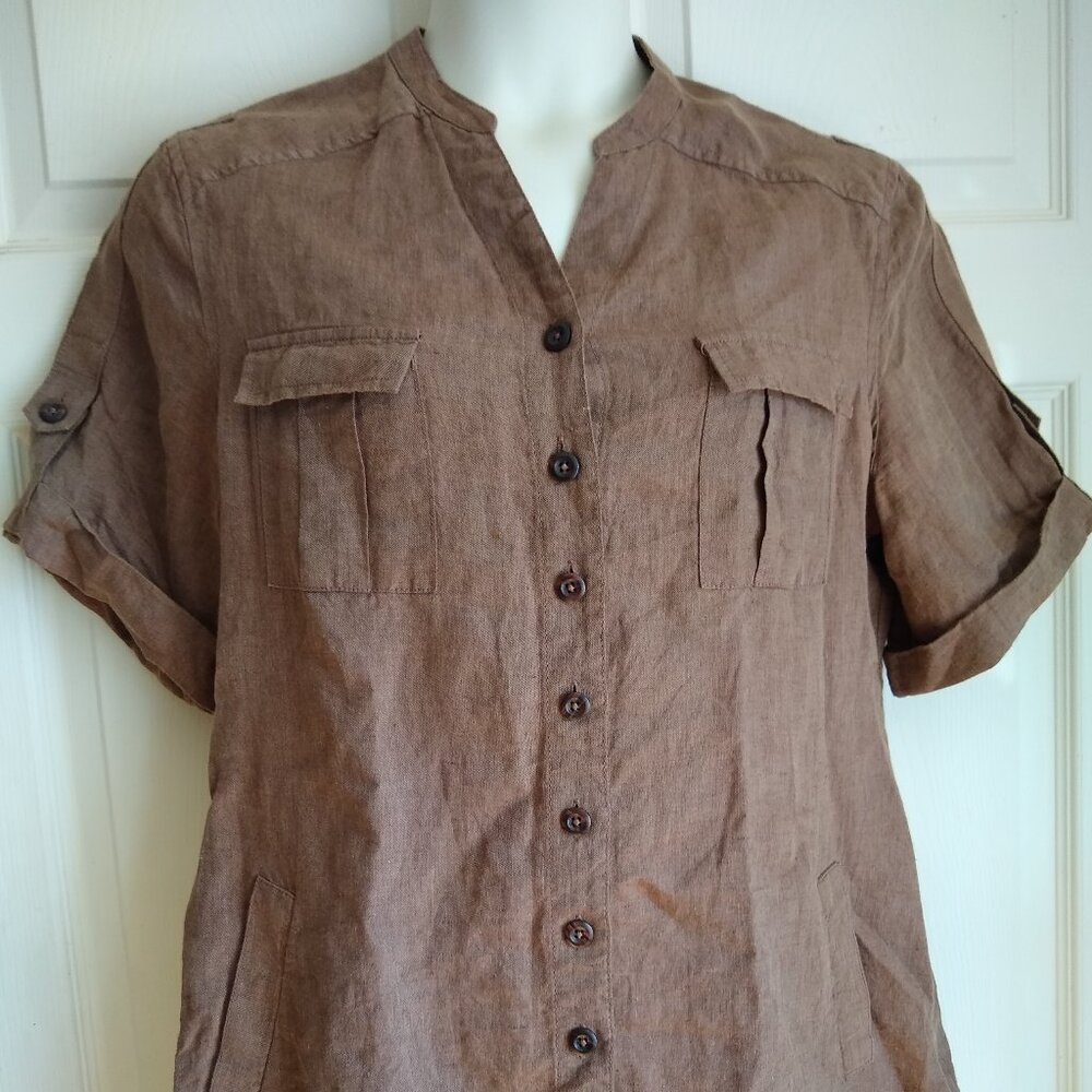 Coldwater creek Brown linen tunic with pockets on the side